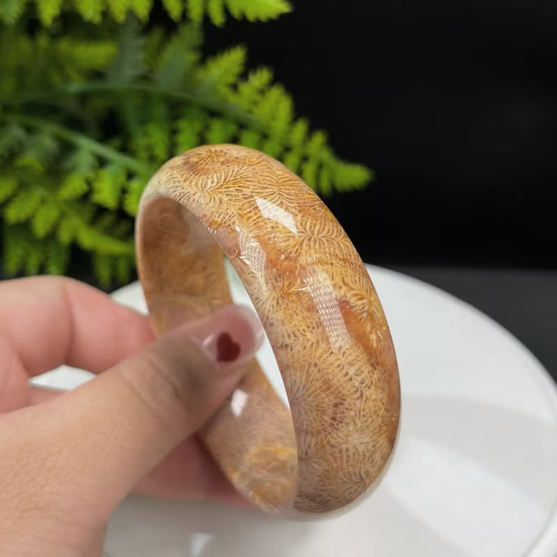 精品 珊瑚玉手鐲 56MM 冰潤高瓷 天眼鳳尾紋 菊花玉手環 生機希望