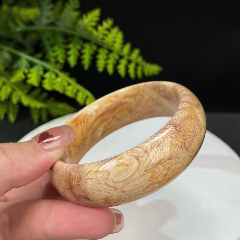 精品 珊瑚玉手鐲 56MM 冰潤高瓷 天眼鳳尾紋 菊花玉手環 生機希望