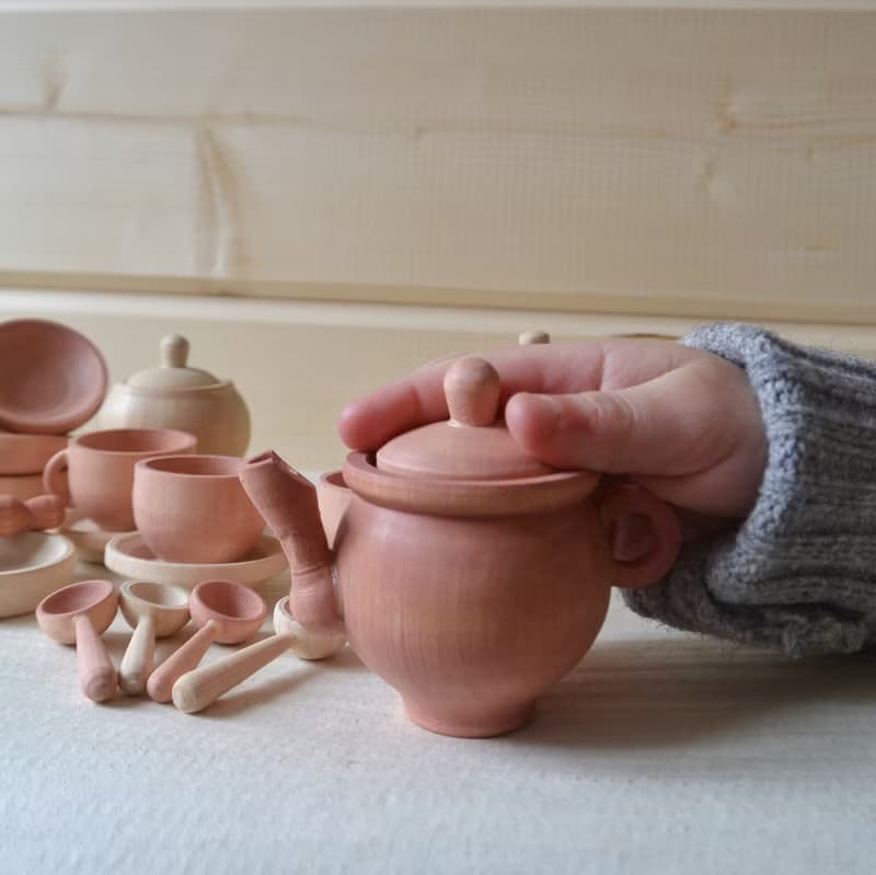 Wooden Toy Dishes Toddler Tea Set Wooden play kitchen Rainbow stacking toy