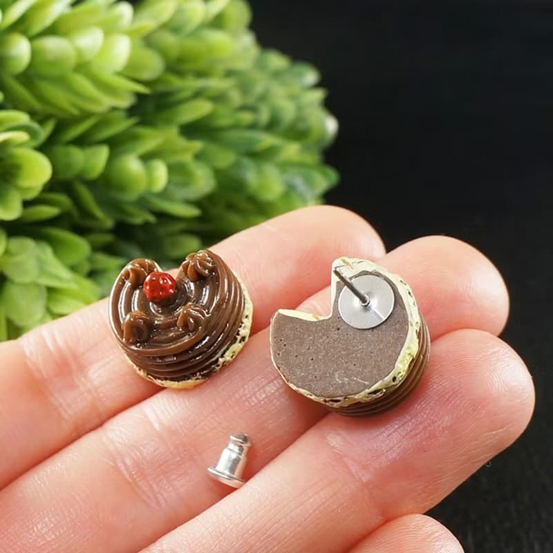 Chocolate Cake Studs Kawaii Food Dessert Stainless Steel Stud Earrings Jewelry