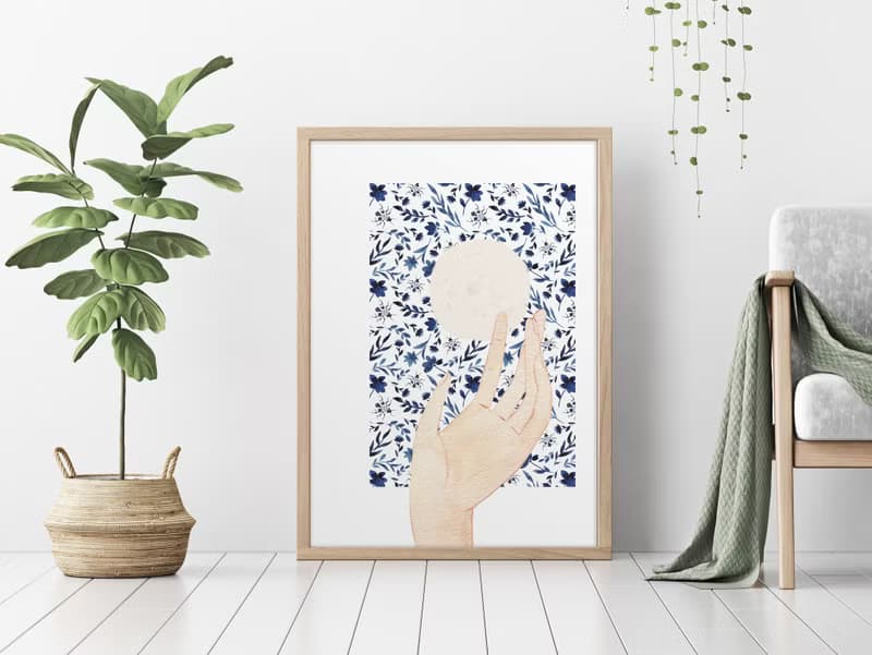 【數位】藍色花朵海報數位 JPEG 可列印牆面畫廊牆面藝術花卉印刷