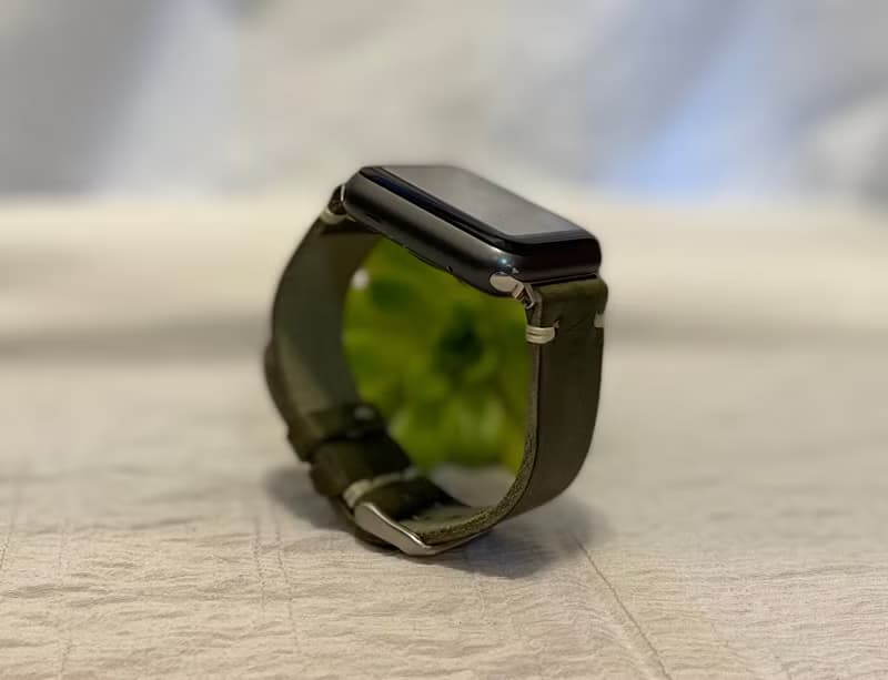 Timeless 手工 意大利單層牛皮 雕花 墨綠 Apple Watch 錶帶