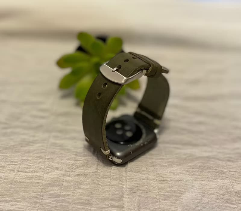 Timeless 手工 意大利單層牛皮 雕花 墨綠 Apple Watch 錶帶