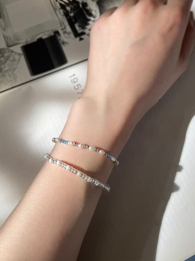 Found.Myth 忒彌斯微笑 天然珍珠手鍊 水藍玻璃珠 可水洗 手工製