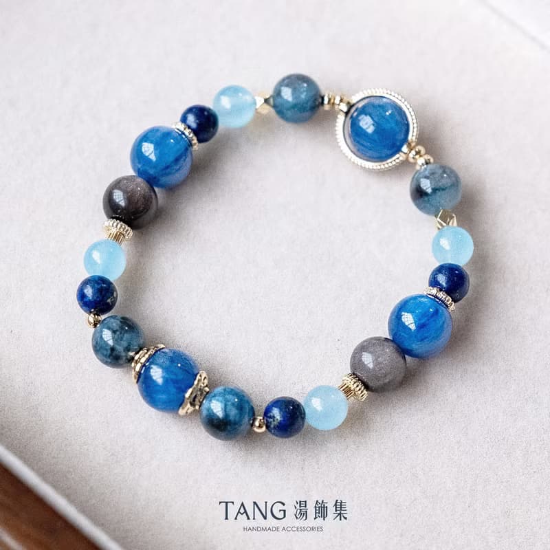 魔鬼的眼淚 手鍊。藍晶石 魔鬼海藍寶 銀曜石。職場提升自信表達