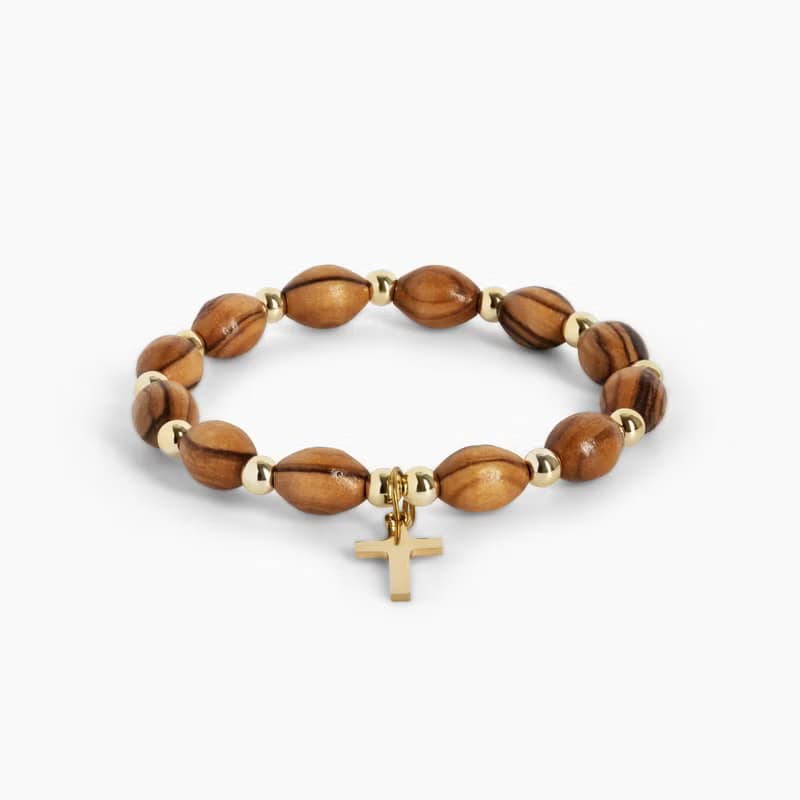 金十字架木質手鍊 不銹鋼十字架 82508b1