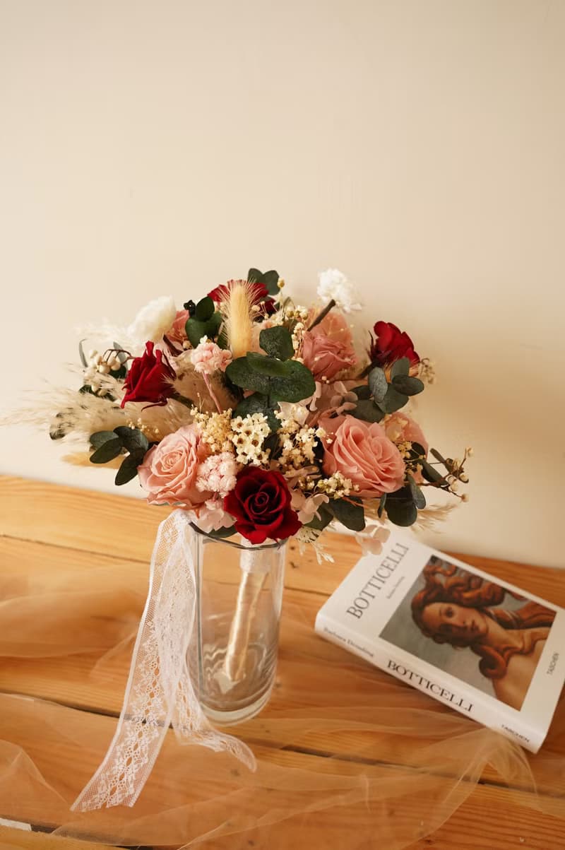 【竒植花物】經典浪漫永生乾燥捧花 求婚花束 情人節 新娘捧花