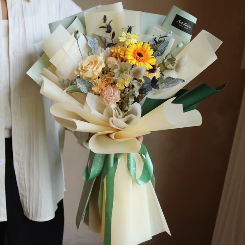 【遇見恆久】十二朵向日葵款 中大型永生花束