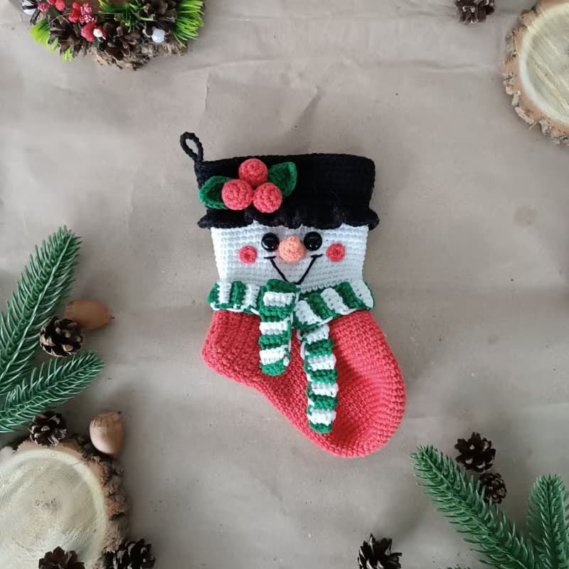 【數位】Crochet pattern Christmas stocking snowman, Christmas amigurumi stocking
