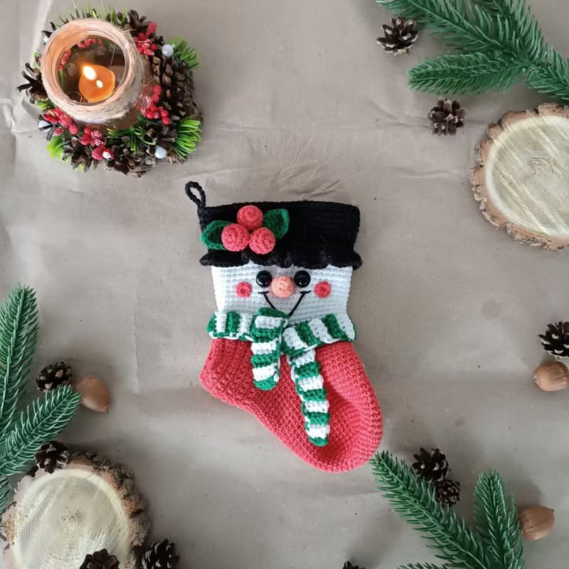 【數位】Crochet pattern Christmas stocking snowman, Christmas amigurumi stocking