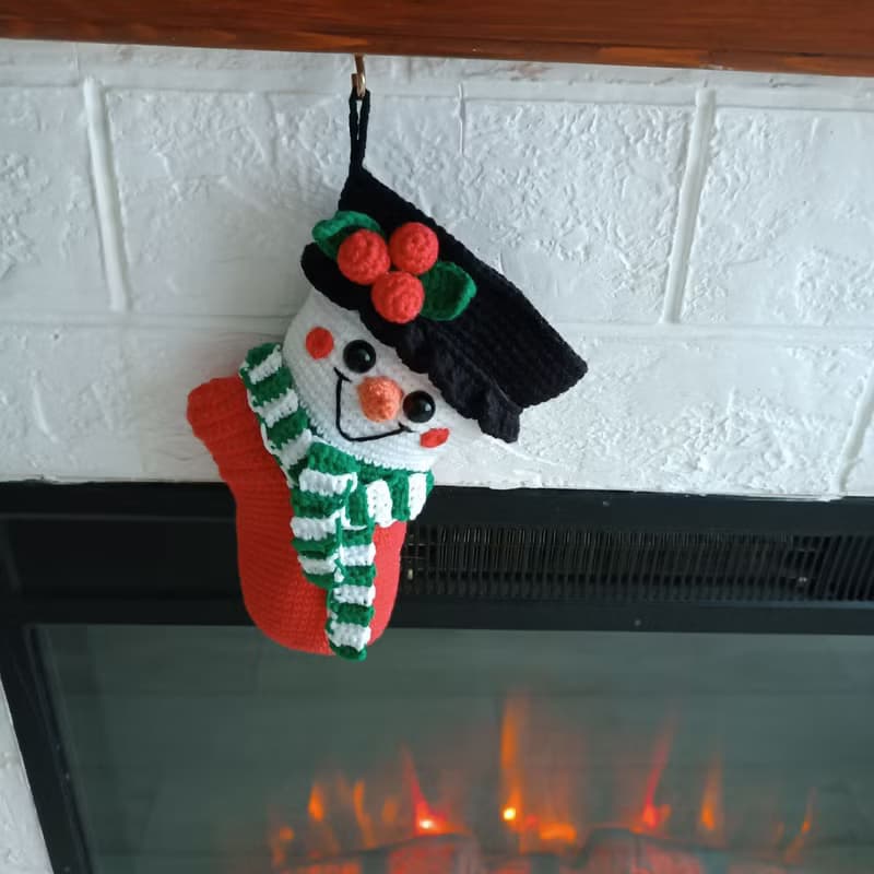 【數位】Crochet pattern Christmas stocking snowman, Christmas amigurumi stocking