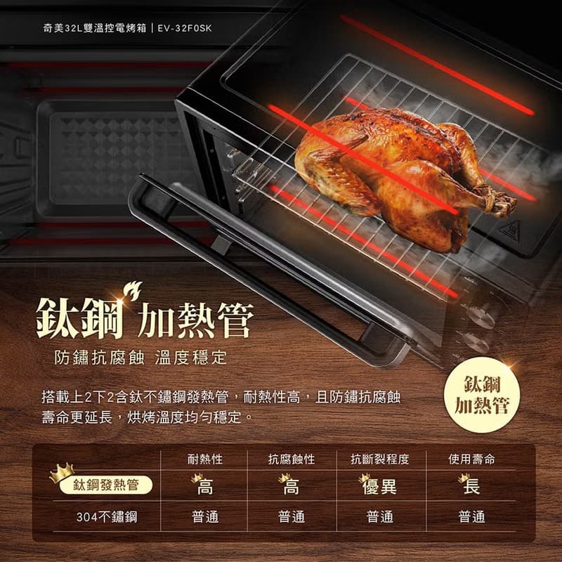 CHIMEI奇美 32L雙溫控360度旋風烘烤獨立發酵電烤箱 EV-32F0SK