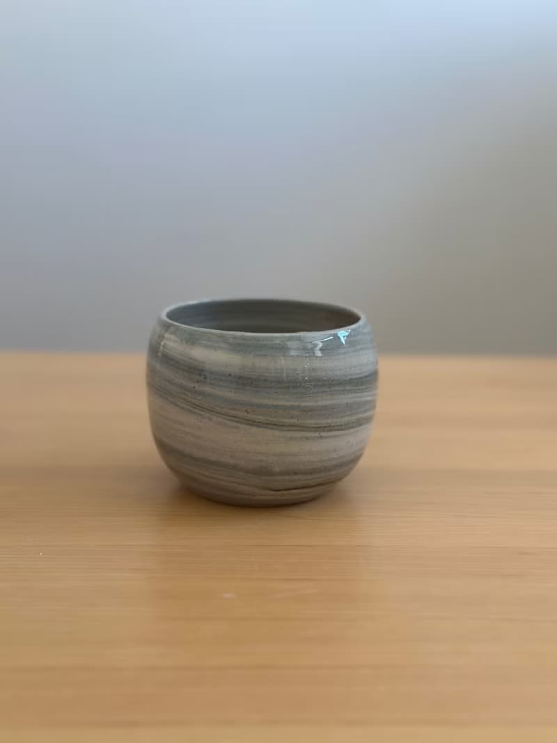 灰藍手拉胚陶瓷咖啡 抹茶 杯 300 ml