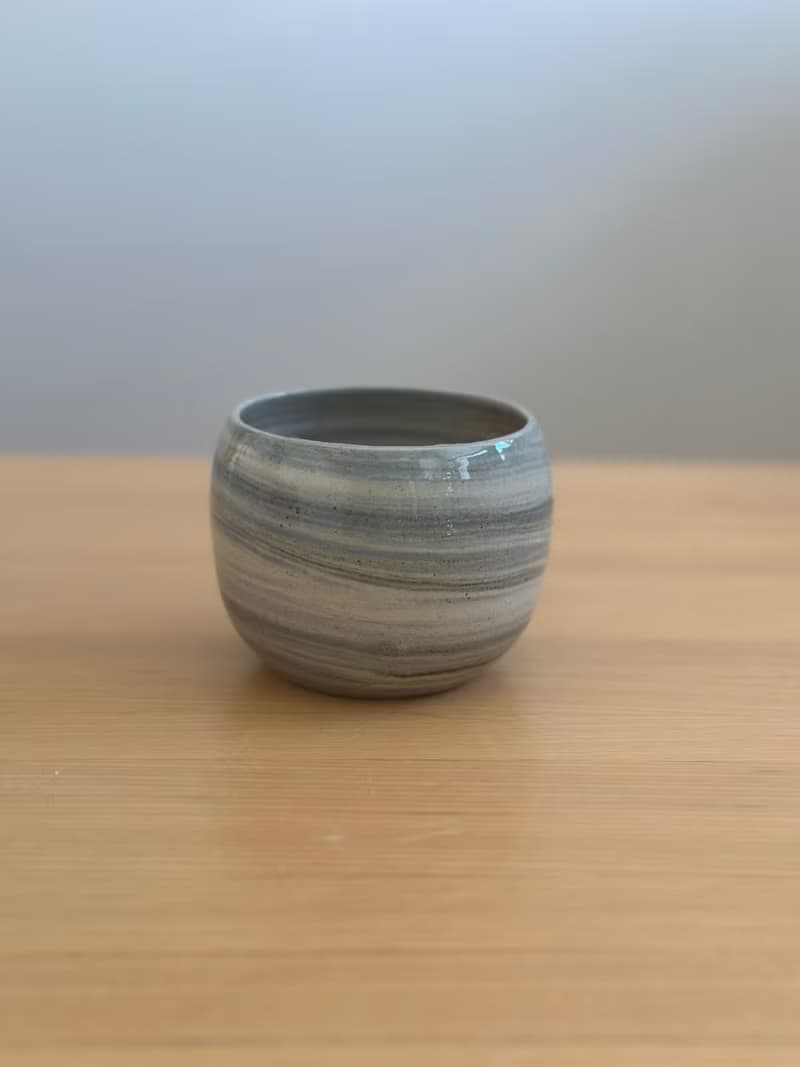 灰藍手拉胚陶瓷咖啡 抹茶 杯 300 ml