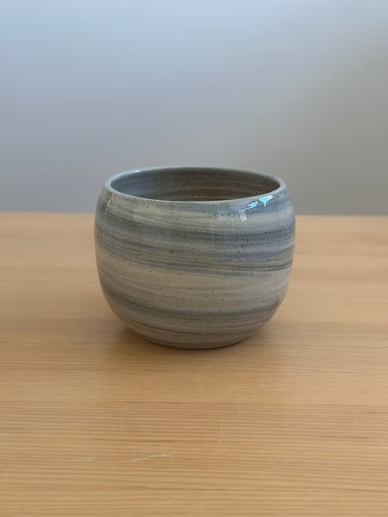 灰藍手拉胚陶瓷咖啡 抹茶 杯 300 ml