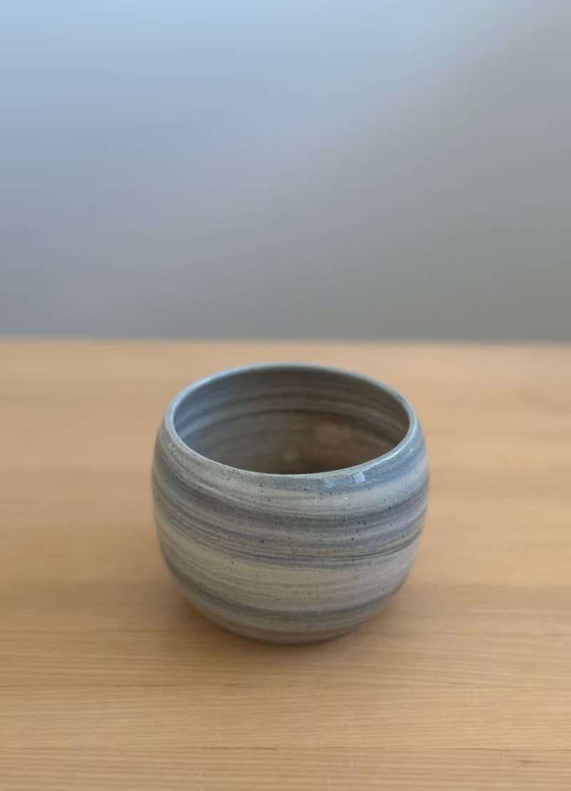 灰藍手拉胚陶瓷咖啡 抹茶 杯 300 ml