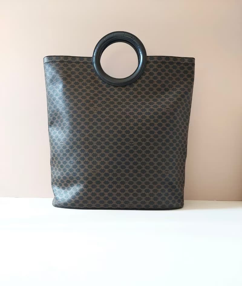 絕版稀有品稀有中古二手Celine大皮革圓環老花托特包小手挽提袋