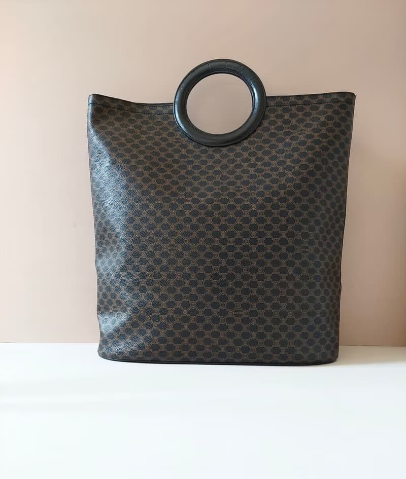 絕版稀有品稀有中古二手Celine大皮革圓環老花托特包小手挽提袋
