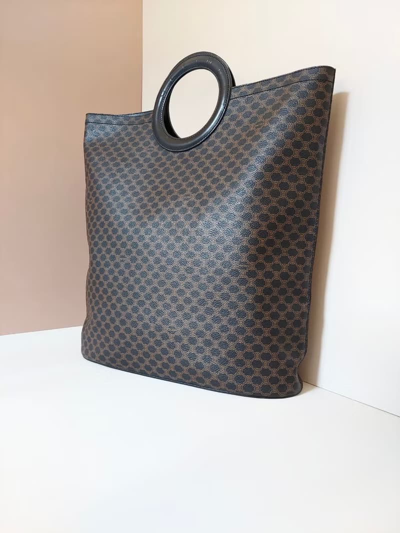 絕版稀有品稀有中古二手Celine大皮革圓環老花托特包小手挽提袋