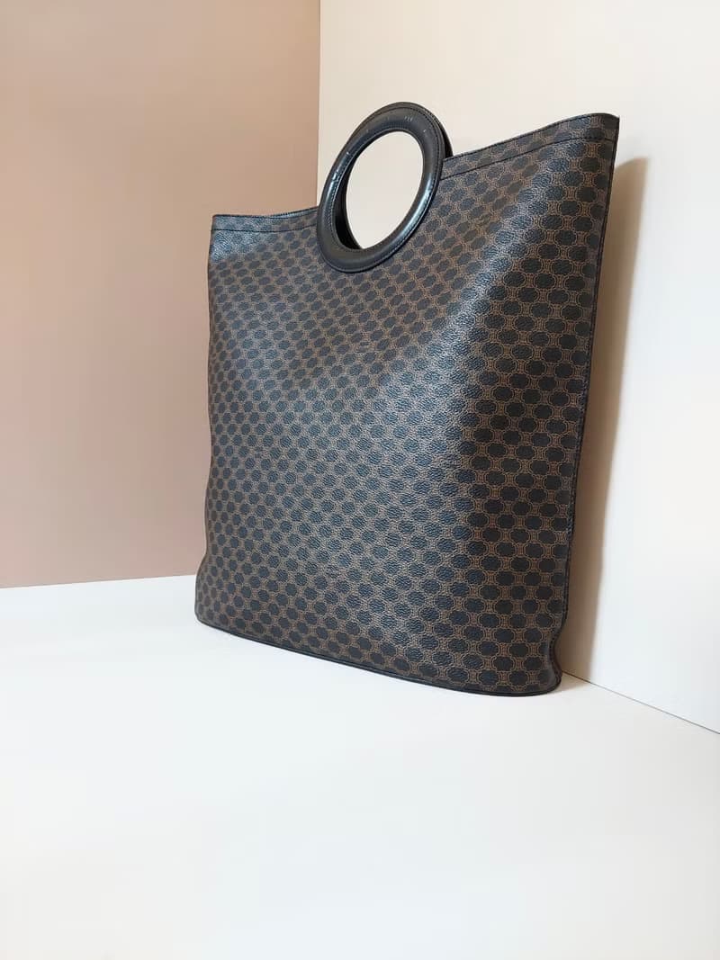 絕版稀有品稀有中古二手Celine大皮革圓環老花托特包小手挽提袋