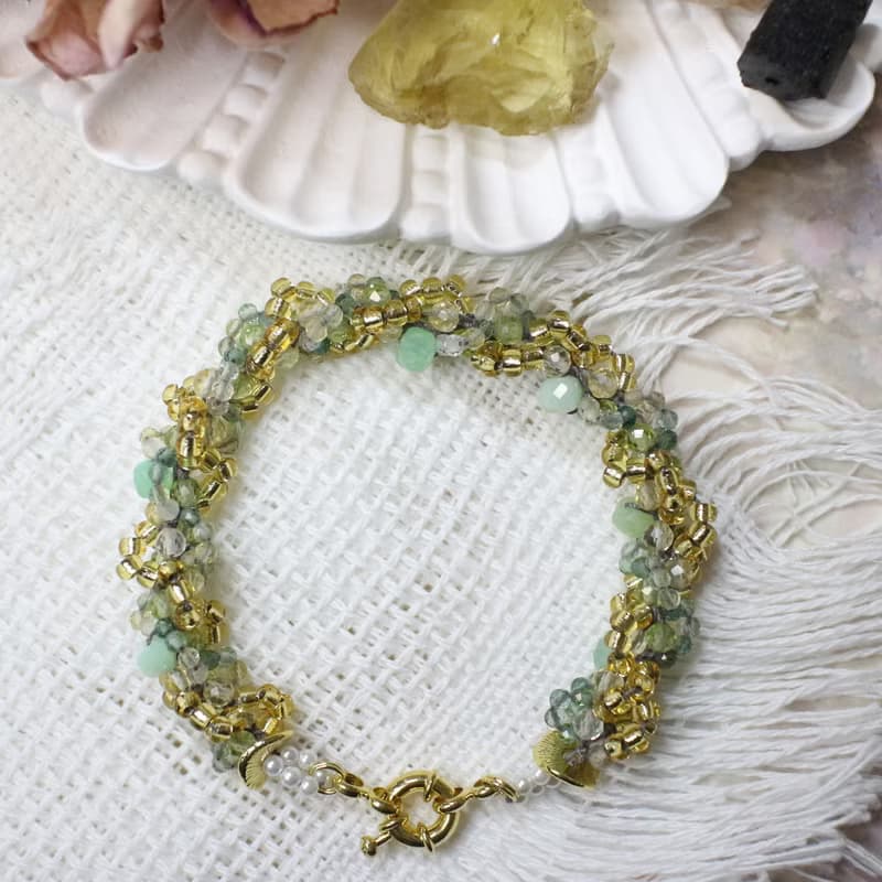 Six Cats 天然 綠色系水晶 編織手鍊 禮物