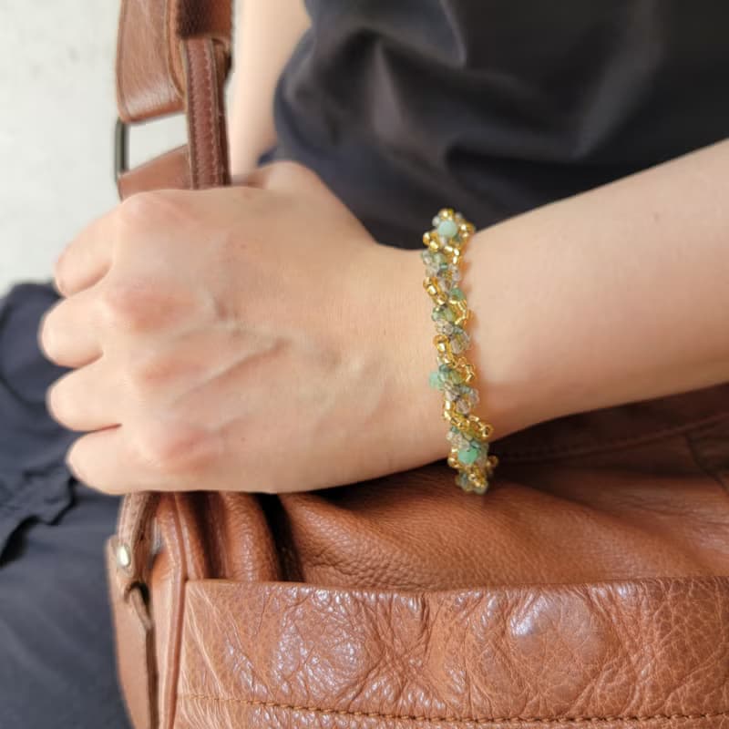 Six Cats 天然 綠色系水晶 編織手鍊 禮物