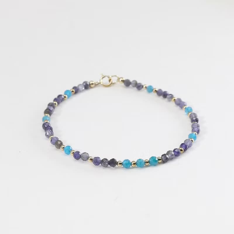 藍磷灰石 堇青石 美國14KGF 3MM極細天然石手鍊