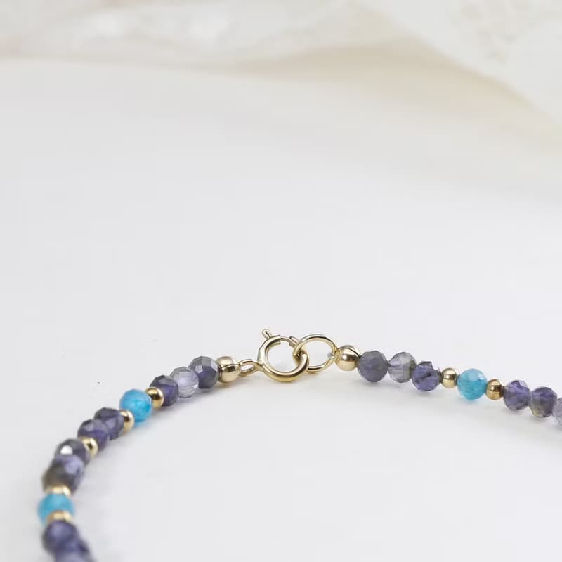 藍磷灰石 堇青石 美國14KGF 3MM極細天然石手鍊