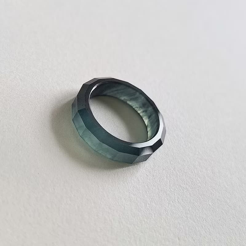 16.6mm | 天然危地馬拉冰種烏雞翡翠多切面戒指玉戒圈 | 女戒男戒
