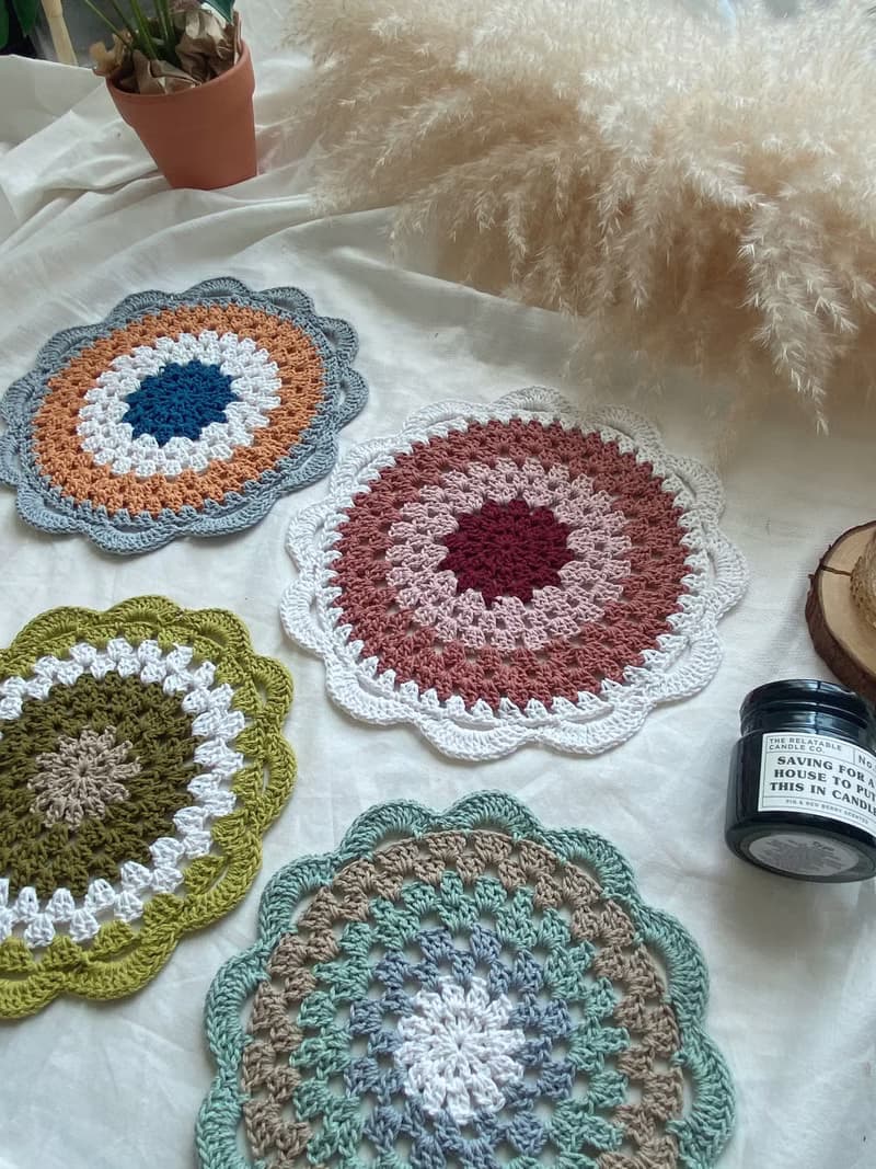 純棉線編織餐墊/隔熱墊/桌墊/鍋墊/交換禮物/聖誕禮物_木木織物