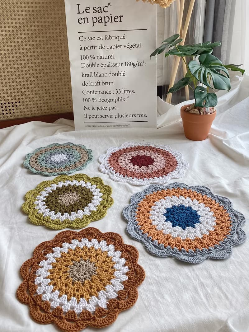 純棉線編織餐墊/隔熱墊/桌墊/鍋墊/交換禮物/聖誕禮物_木木織物