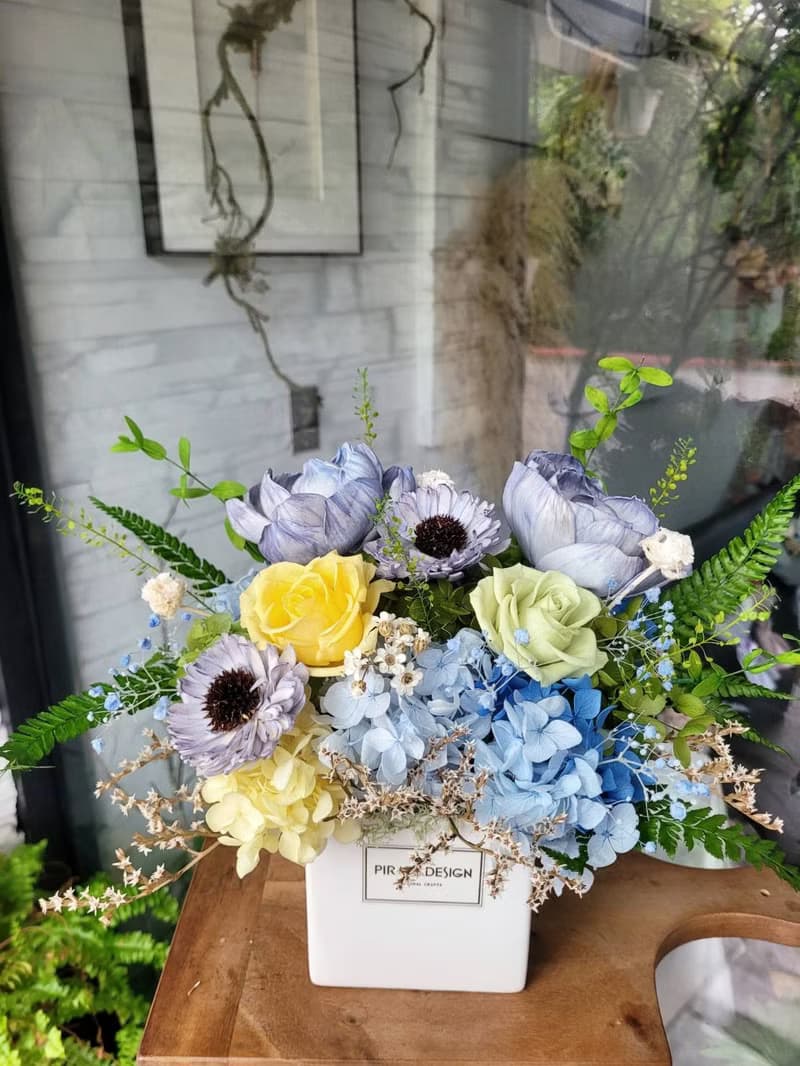 海藏設計| 看見綠。藍綠永生花乾燥花盆花 / 永生花 不凋花
