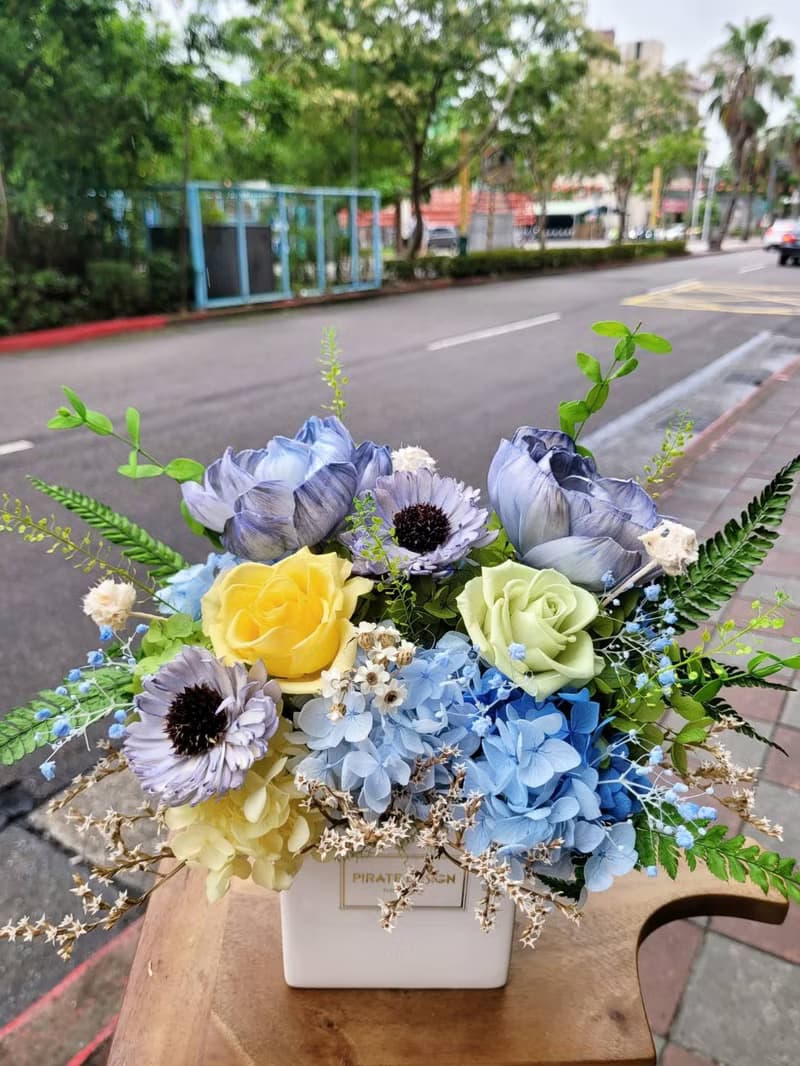 海藏設計| 看見綠。藍綠永生花乾燥花盆花 / 永生花 不凋花