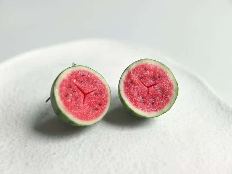 嘻瓜系列*軟陶手工耳釘半個西瓜無耳洞耳夾食玩可愛創意生日禮物