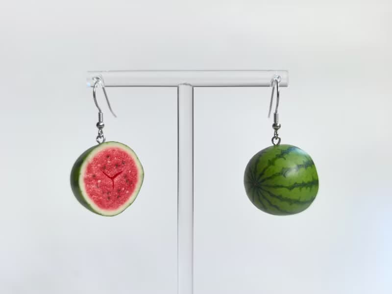 嘻瓜系列*軟陶手工耳釘半個西瓜無耳洞耳夾食玩可愛創意生日禮物