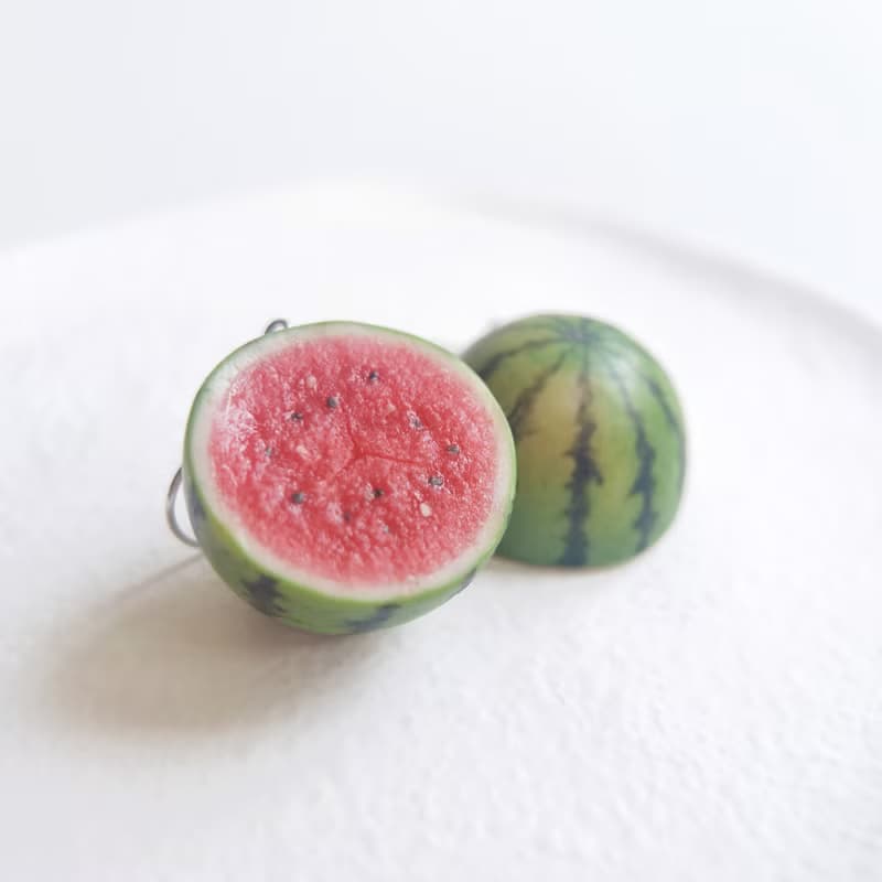 嘻瓜系列*軟陶手工耳釘半個西瓜無耳洞耳夾食玩可愛創意生日禮物