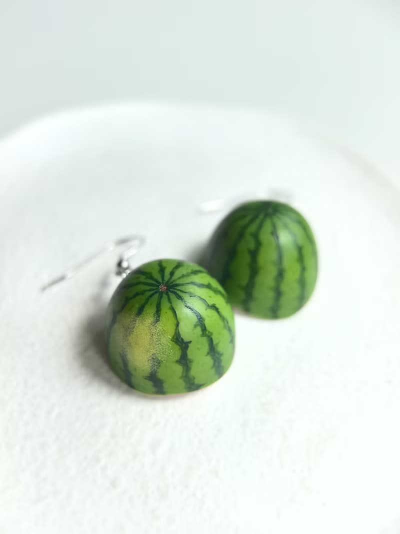 嘻瓜系列*軟陶手工耳釘半個西瓜無耳洞耳夾食玩可愛創意生日禮物
