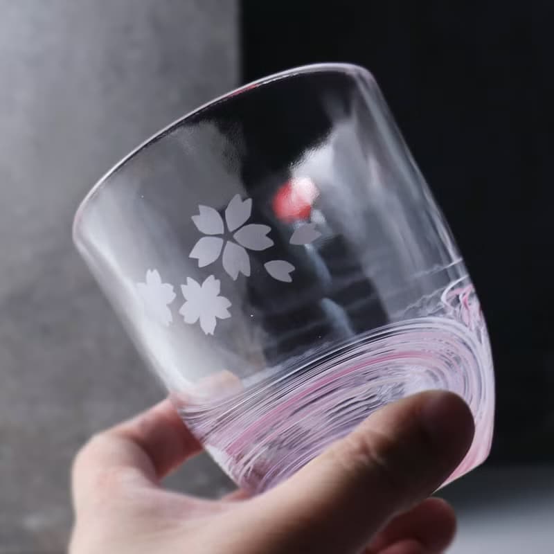 290cc【日本津軽手工雕刻杯】櫻花流水 津軽びいどろ タンブラ