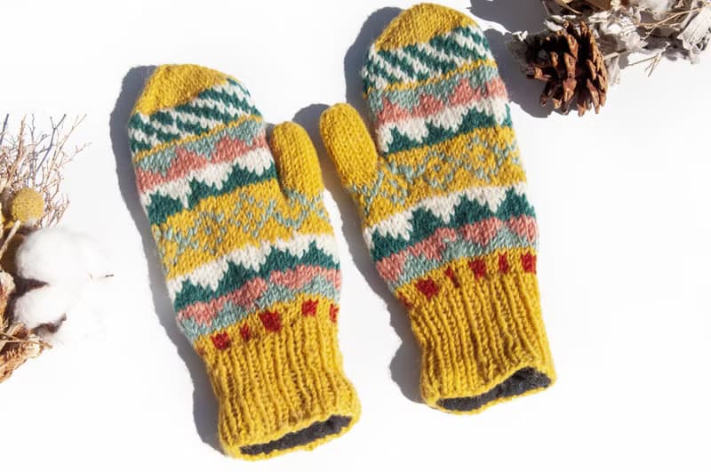 手織純羊毛針織手套/聖誕節保暖手套/內刷毛手套/拳擊手套-北歐風