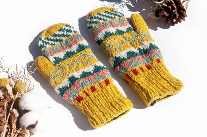 手織純羊毛針織手套/聖誕節保暖手套/內刷毛手套/拳擊手套-北歐風