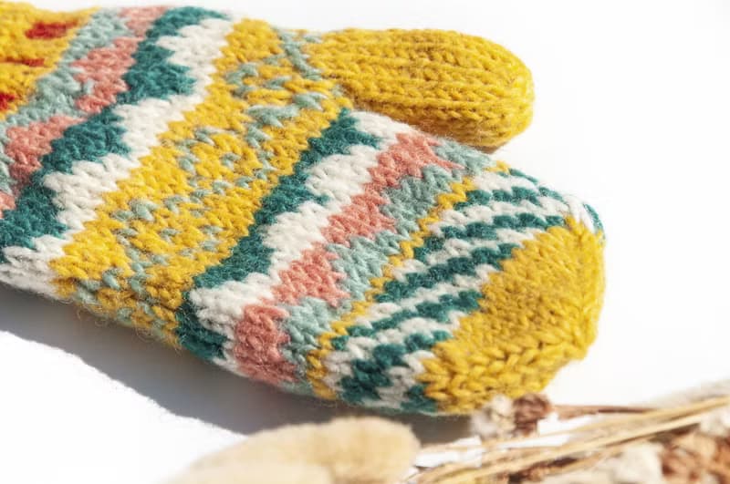 手織純羊毛針織手套/聖誕節保暖手套/內刷毛手套/拳擊手套-北歐風