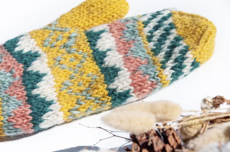 手織純羊毛針織手套/聖誕節保暖手套/內刷毛手套/拳擊手套-北歐風