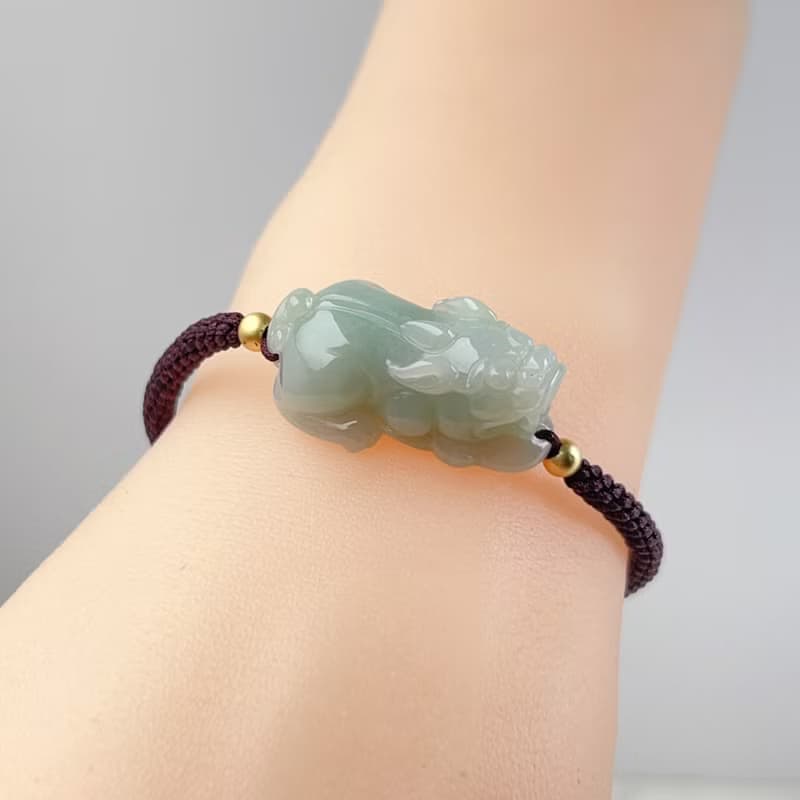 【招財神獸】冰糯綠翡翠貔貅編織手鍊 |天然緬甸玉翡翠A貨 |送禮