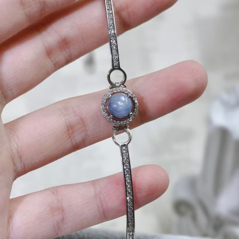 天然藍寶石手鍊   2.6克拉 星光藍寶石精緻純銀手鍊 【聖誕飾品】