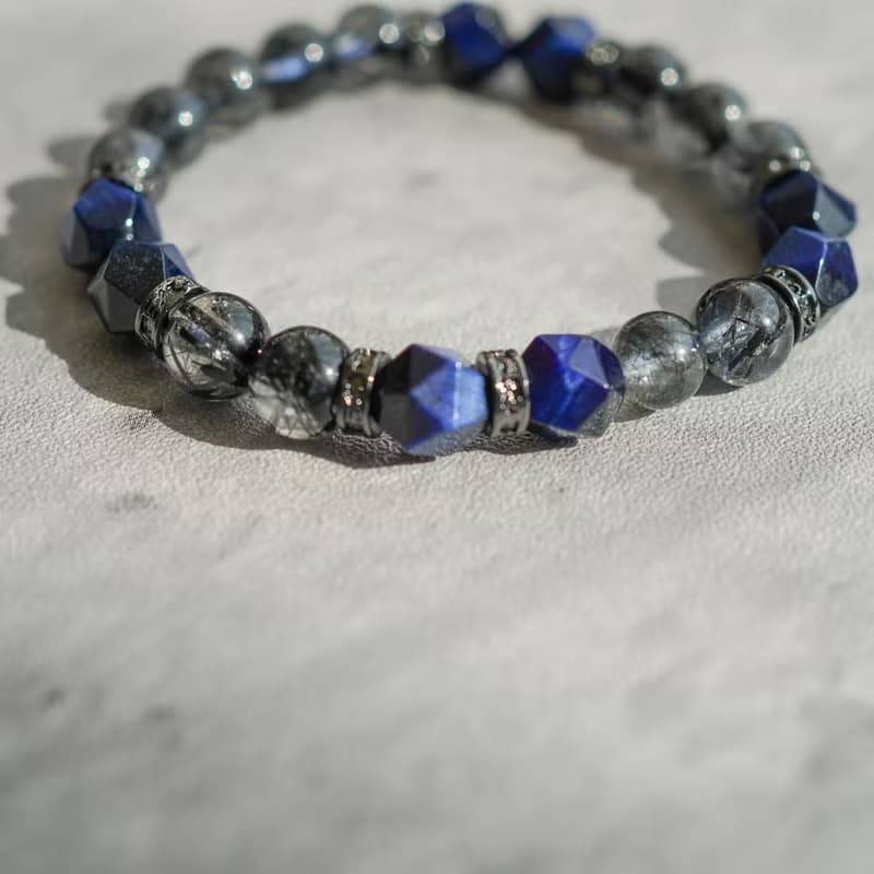 切面藍虎眼黑髪晶14KGF手鏈