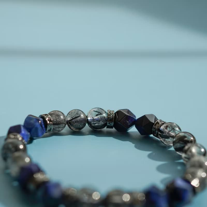 切面藍虎眼黑髪晶14KGF手鏈