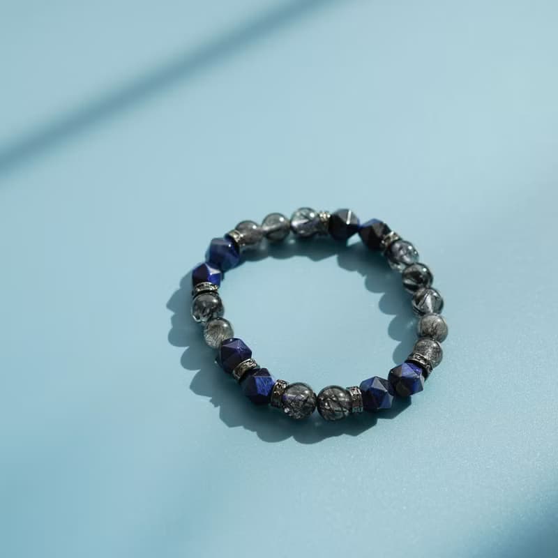 切面藍虎眼黑髪晶14KGF手鏈