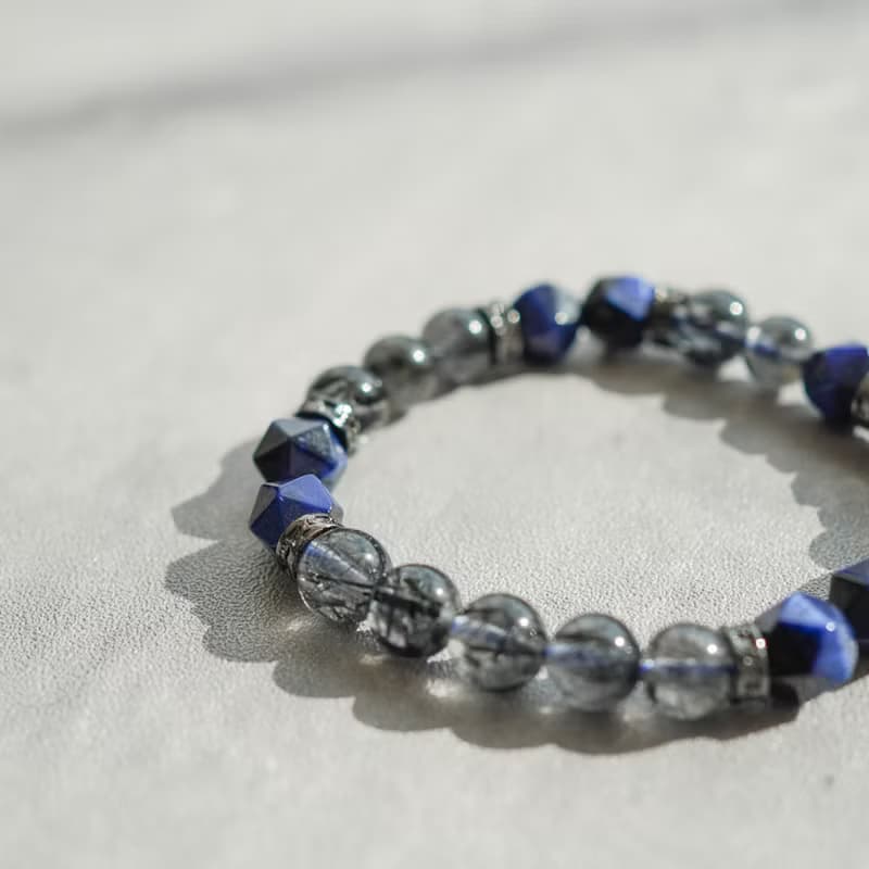 切面藍虎眼黑髪晶14KGF手鏈