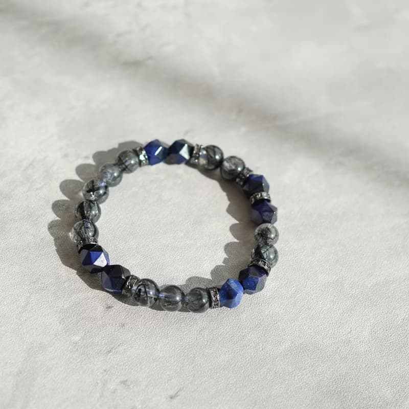 切面藍虎眼黑髪晶14KGF手鏈