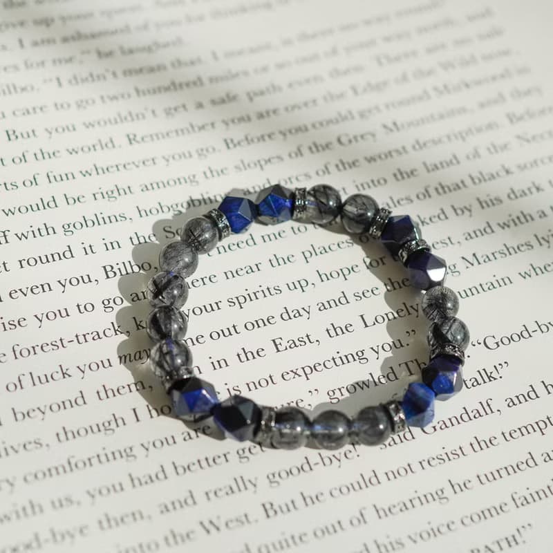 切面藍虎眼黑髪晶14KGF手鏈